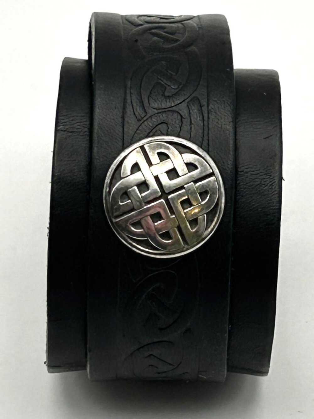 Vintage Celtic Leather Wrap Cuff Bracelet Wide Black Unisex Gothic 7-10 in